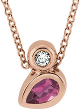 14K Gold Oval Natural Pink Tourmaline Bezel-Set Necklace or Slide Pendant - Rose Gold