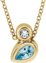 14K Gold Oval Natural Blue Zircon Bezel-Set Necklace or Slide Pendant - Yellow Gold