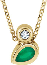 14K Gold Oval Natural Emerald Bezel-Set Necklace or Slide Pendant - Yellow Gold