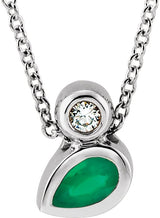 Platinum Oval Natural Emerald Bezel-Set Necklace or Slide Pendant
