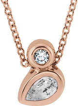 14K Gold Oval Natural White Sapphire Bezel-Set Necklace or Slide Pendant - Rose Gold