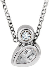 Platinum Oval Natural White Sapphire Bezel-Set Necklace or Slide Pendant