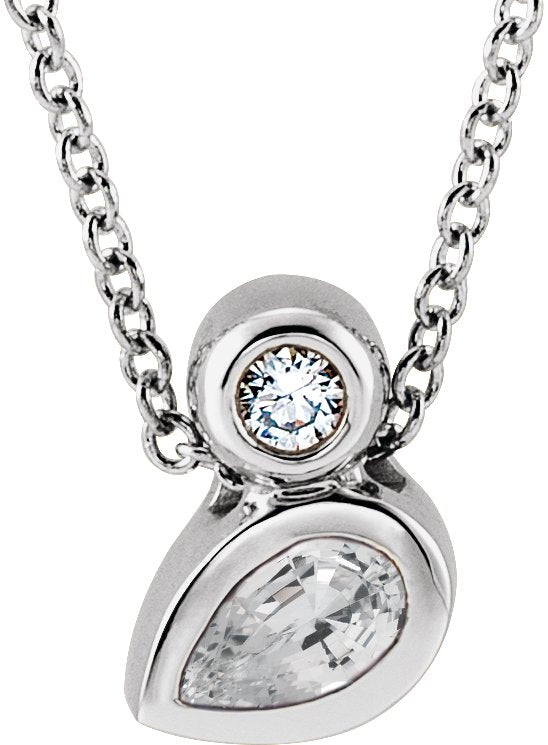 Platinum Oval Natural White Sapphire Bezel-Set Necklace or Slide Pendant