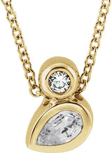 14K Gold Oval Natural White Sapphire Bezel-Set Necklace or Slide Pendant - Yellow Gold