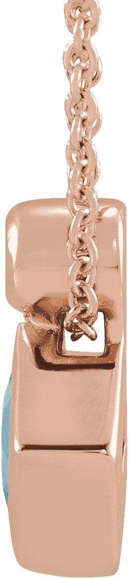 14K Gold Oval Natural Aquamarine Bezel-Set Necklace or Slide Pendant - Rose Gold - view 2