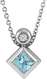Platinum Oval Natural Aquamarine Bezel-Set Necklace or Slide Pendant