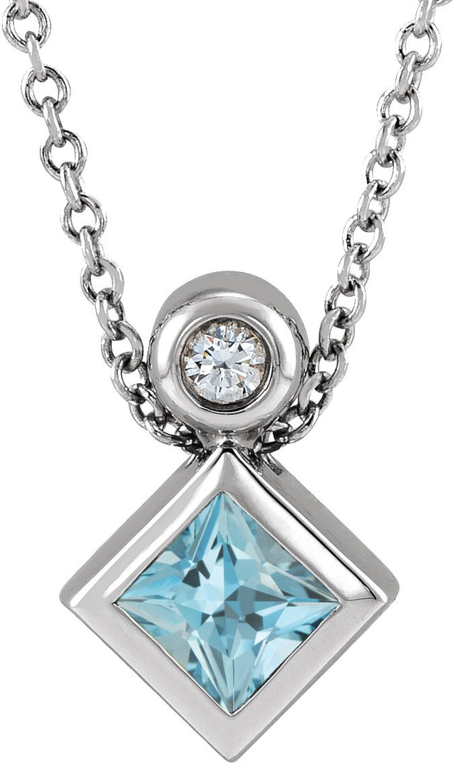 Platinum Oval Natural Aquamarine Bezel-Set Necklace or Slide Pendant