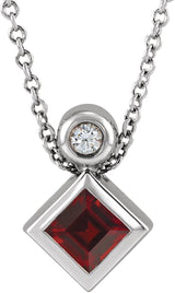 Platinum Oval Natural Mozambique Garnet Bezel-Set Necklace or Slide Pendant