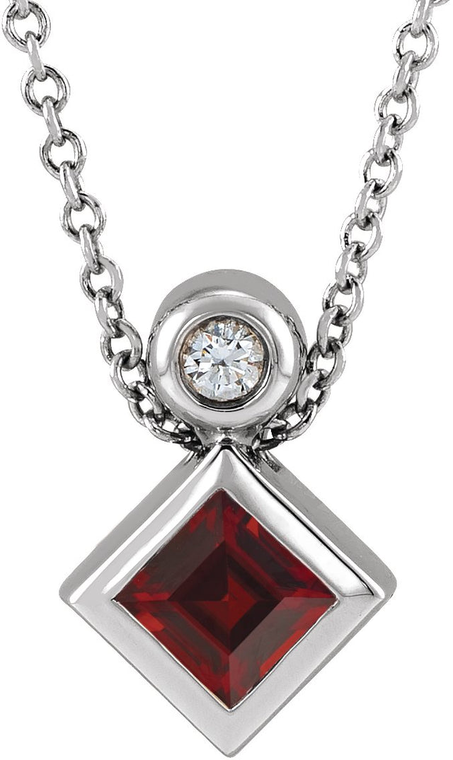 Platinum Oval Natural Mozambique Garnet Bezel-Set Necklace or Slide Pendant