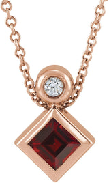 14K Gold Oval Natural Mozambique Garnet Bezel-Set Necklace or Slide Pendant - Rose Gold