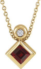 14K Gold Oval Natural Mozambique Garnet Bezel-Set Necklace or Slide Pendant - Yellow Gold