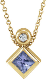 14K Gold Square Natural Tanzanite Bezel-Set Necklace or Slide Pendant - Yellow Gold