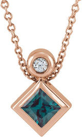 14K Gold Oval Lab-Grown Alexandrite Bezel-Set Necklace or Slide Pendant - Rose Gold