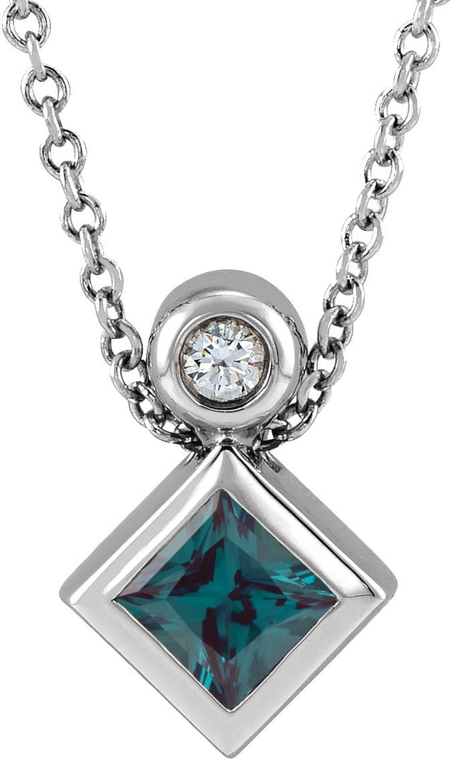 Platinum Oval Lab-Grown Alexandrite Bezel-Set Necklace or Slide Pendant