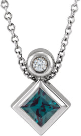 14K Gold Oval Lab-Grown Alexandrite Bezel-Set Necklace or Slide Pendant - White Gold