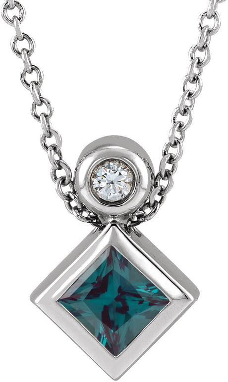 14K Gold Oval Lab-Grown Alexandrite Bezel-Set Necklace or Slide Pendant - White Gold
