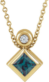 14K Gold Oval Lab-Grown Alexandrite Bezel-Set Necklace or Slide Pendant - Yellow Gold