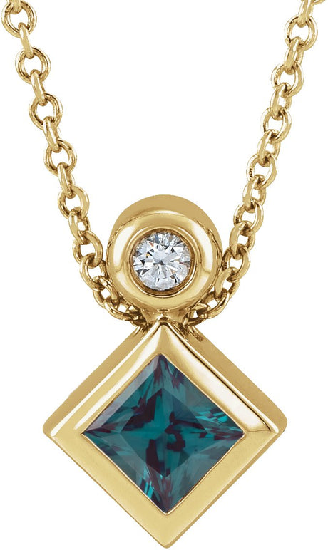 14K Gold Oval Lab-Grown Alexandrite Bezel-Set Necklace or Slide Pendant - Yellow Gold
