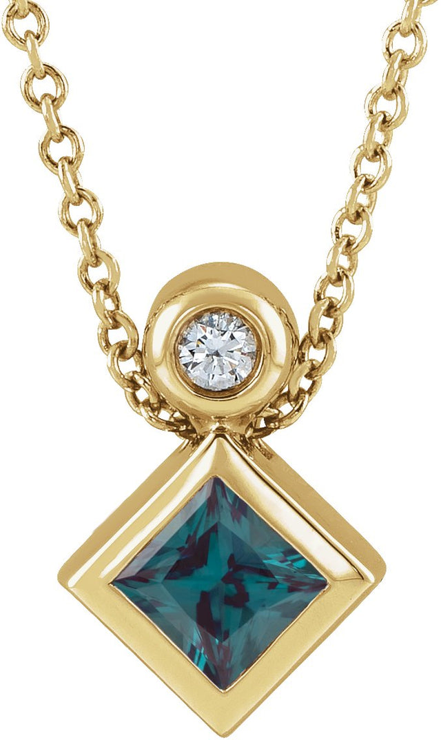 14K Gold Oval Lab-Grown Alexandrite Bezel-Set Necklace or Slide Pendant - Yellow Gold