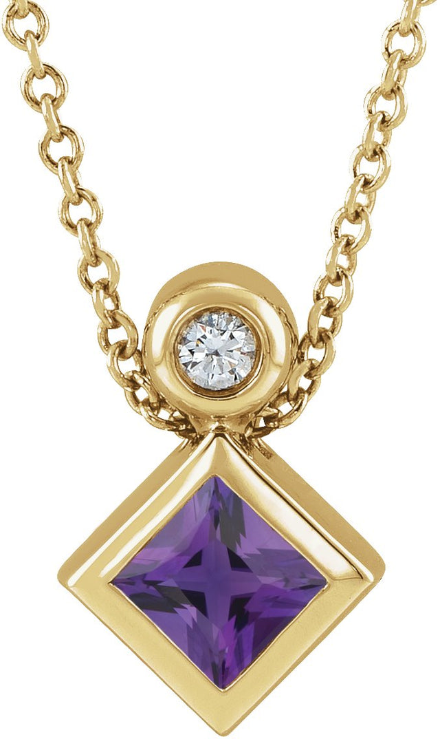 14K Gold Oval Natural Amethyst Bezel-Set Necklace or Slide Pendant - Yellow Gold