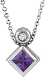 14K Gold Oval Natural Amethyst Bezel-Set Necklace or Slide Pendant - White Gold