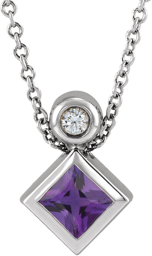 14K Gold Oval Natural Amethyst Bezel-Set Necklace or Slide Pendant - White Gold