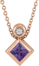 14K Gold Oval Natural Amethyst Bezel-Set Necklace or Slide Pendant - Rose Gold
