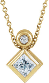 14K Gold Oval Natural White Sapphire Bezel-Set Necklace or Slide Pendant - Yellow Gold