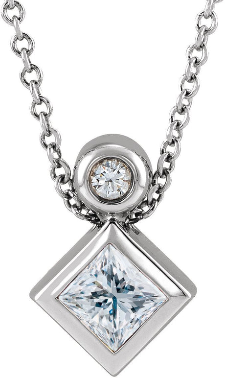 14K Gold Oval Natural White Sapphire Bezel-Set Necklace or Slide Pendant - White Gold