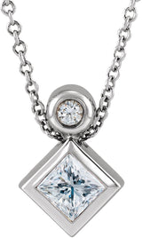 Platinum Oval Natural White Sapphire Bezel-Set Necklace or Slide Pendant