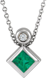 14K Gold Oval Lab-Grown Emerald Bezel-Set Necklace or Slide Pendant - White Gold