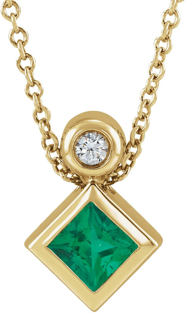 14K Gold Oval Lab-Grown Emerald Bezel-Set Necklace or Slide Pendant - Yellow Gold