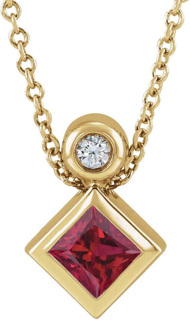 14K Gold Oval Lab-Grown Ruby Bezel-Set Necklace or Slide Pendant - Yellow Gold