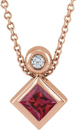 14K Gold Oval Lab-Grown Ruby Bezel-Set Necklace or Slide Pendant - Rose Gold