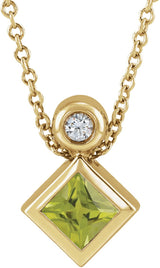 14K Gold Oval Natural Peridot Bezel-Set Necklace or Slide Pendant - Yellow Gold