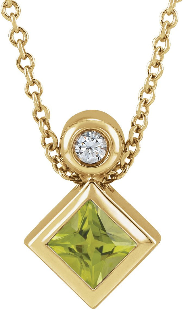 14K Gold Oval Natural Peridot Bezel-Set Necklace or Slide Pendant - Yellow Gold