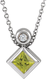 14K Gold Oval Natural Peridot Bezel-Set Necklace or Slide Pendant - White Gold