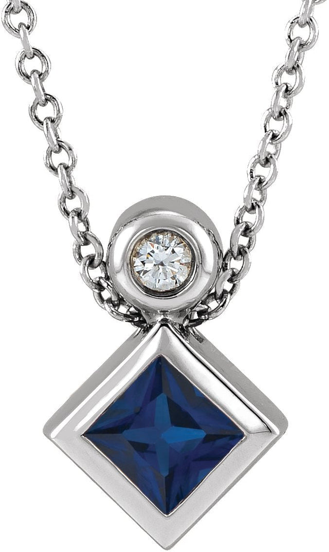 14K Gold Oval Natural Blue Sapphire Bezel-Set Necklace or Slide Pendant - White Gold
