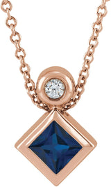 14K Gold Oval Lab-Grown Blue Sapphire Bezel-Set Necklace or Slide Pendant - Rose Gold