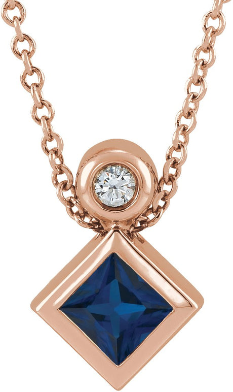 14K Gold Oval Lab-Grown Blue Sapphire Bezel-Set Necklace or Slide Pendant - Rose Gold