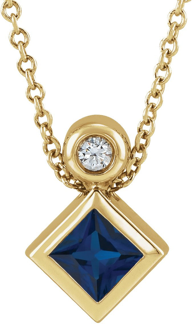 14K Gold Oval Lab-Grown Blue Sapphire Bezel-Set Necklace or Slide Pendant - Yellow Gold