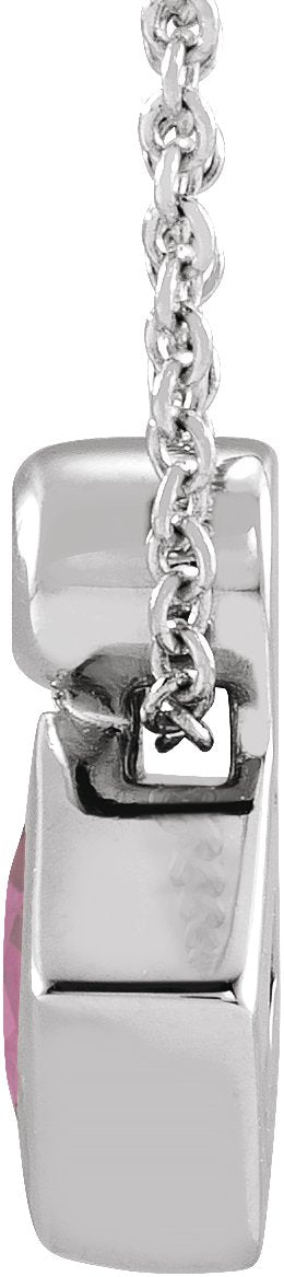 Platinum Oval Natural Pink Tourmaline Bezel-Set Necklace or Slide Pendant - view 2