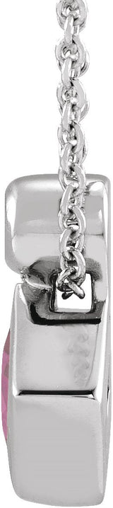14K Gold Oval Natural Pink Tourmaline Bezel-Set Necklace or Slide Pendant - White Gold - view 2