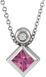 14K Gold Oval Natural Pink Tourmaline Bezel-Set Necklace or Slide Pendant - White Gold