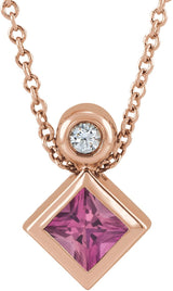 14K Gold Oval Natural Pink Tourmaline Bezel-Set Necklace or Slide Pendant - Rose Gold