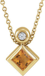 14K Gold Oval Natural Citrine Bezel-Set Necklace or Slide Pendant - Yellow Gold