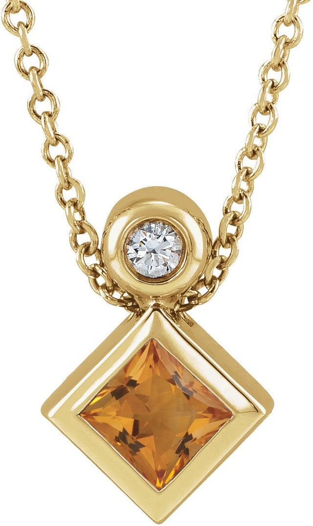 14K Gold Oval Natural Citrine Bezel-Set Necklace or Slide Pendant - Yellow Gold