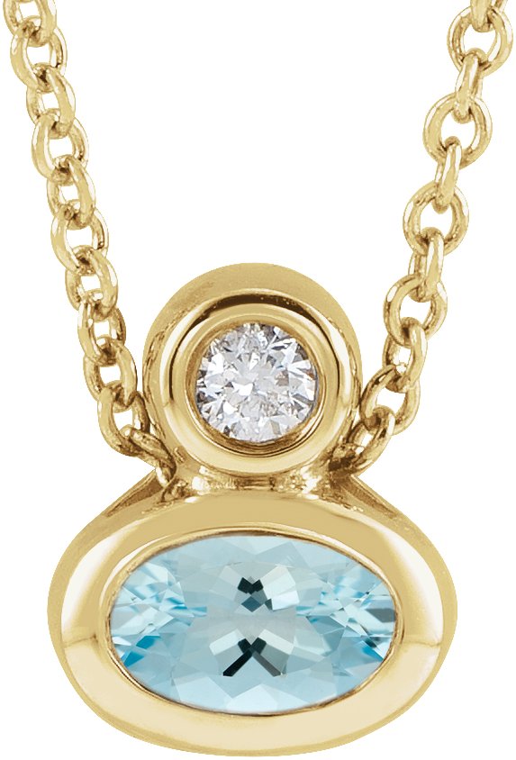 14K Gold Oval Natural Aquamarine Bezel-Set Necklace or Slide Pendant - Yellow Gold