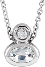 14K Gold Oval Natural White Sapphire Bezel-Set Necklace or Slide Pendant - White Gold