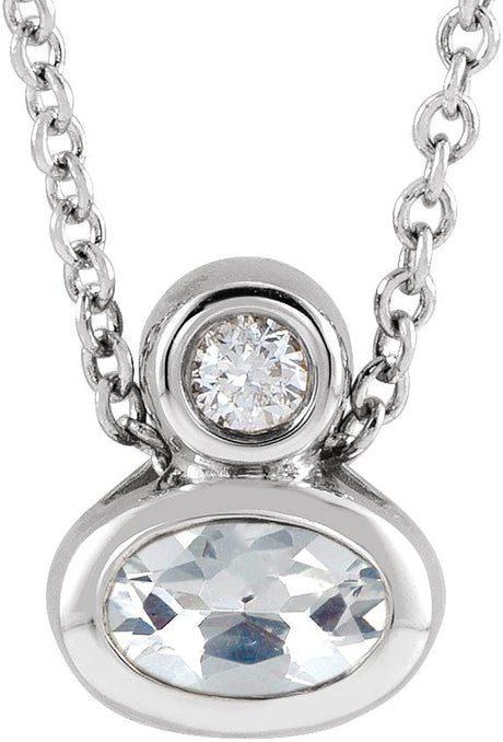 14K Gold Oval Natural White Sapphire Bezel-Set Necklace or Slide Pendant - White Gold